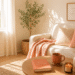 Calm minimal living space with soft sunlight and cozy neutral tones for a Sunday reset routine.